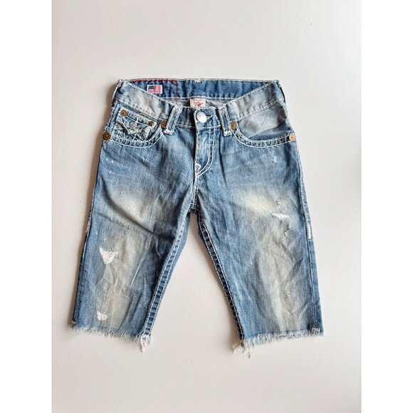 TRUE RELIGION Ricky Cut-Off Super Tee Cotton Denim Bermuda Shorts, Size 28 - Picture 1 of 16